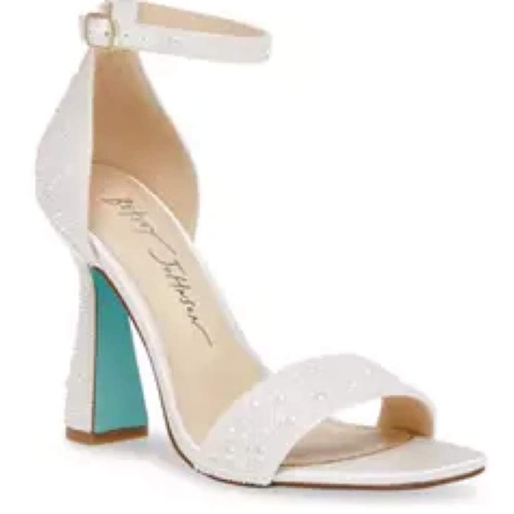 Betsey Johnson ivory Dani rhinestone heel sandals, worn once, size 7